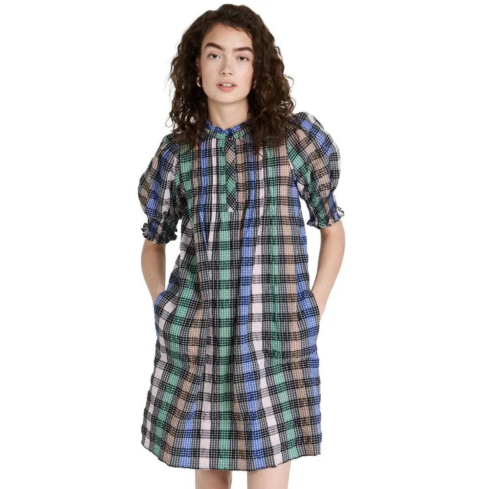 MUNTHE Vantastic Plaid Puff Sleeve Dress